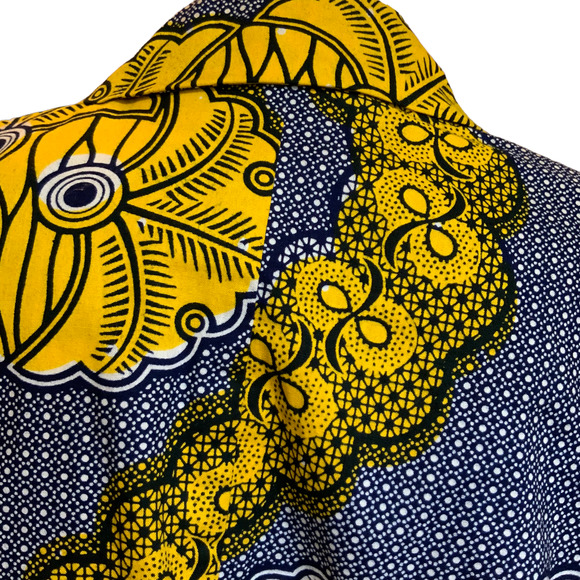 Demestiks New York Jacket Hand Dyed Batik African Print Cotton Yellow Blue sz S - Picture 3 of 8